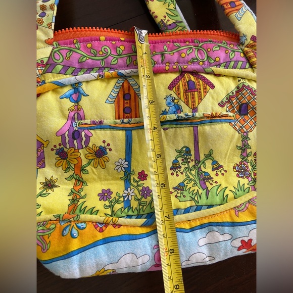 Colorful Bird & Flower Handmade Purse Whimsical Quilted Cotton - Picture 10 of 11